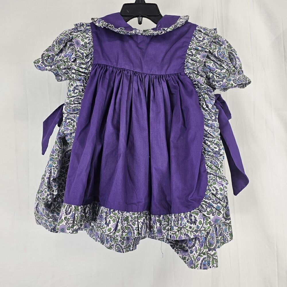 Vintage Purple/ Floral Apron Romper Ruffle Paisley Fits Toddler Girl Size 2